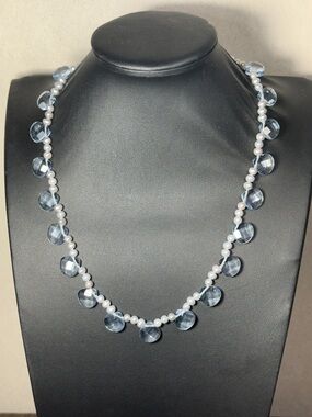 925 silver natural pearl and Blue Crystal faucet bead Necklace - Women Jewelry